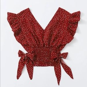 SHEIN plus surplice front knot side Polka dot shirred top size 5x